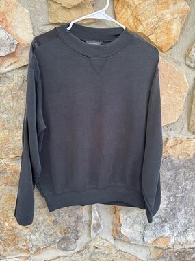 Club Monaco Black Crewneck Sweatshirt with Black Satin Arm Stripe Medium